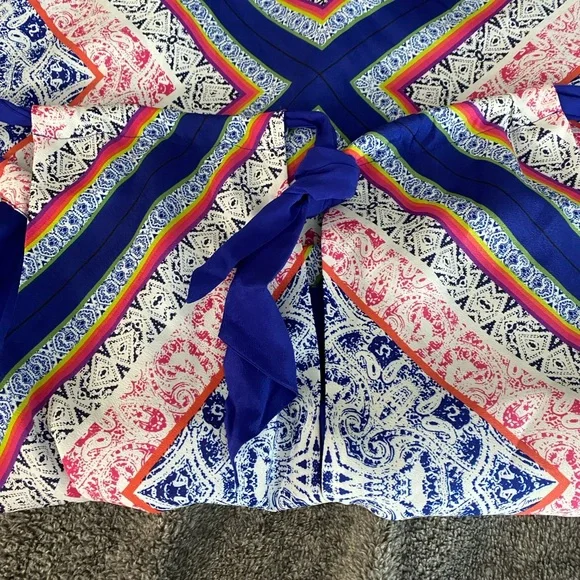 Trina Turk Rancho Blue and Pink Scarf-Print Halter Dress 6 - Picture 4 of 6